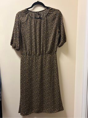 Uniqlo Black Midi Dress with Mustard Floral Print Size Small